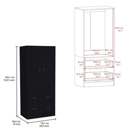 2-Doors 2-Drawers Armoire Black