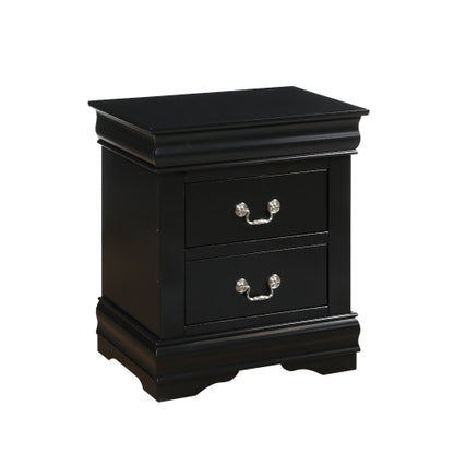 Black 2-Drawer Nightstand with Brushed Nickel Handles