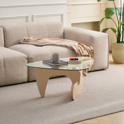 Small Farmhouse Glass Coffee Table, Walnut Brown