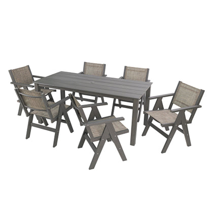 A wooden-textured imitation wood dining table, simple yet with a high quality feel. It has a small tabletop and is perfect for outdoor picnics. Charcoal gray, 68.9 inches.