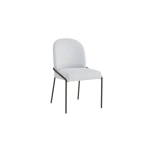 Modern Dining Chairs Set of 2, Light Grey Polyester Upholstered Chairs with Bronze Iron Frame