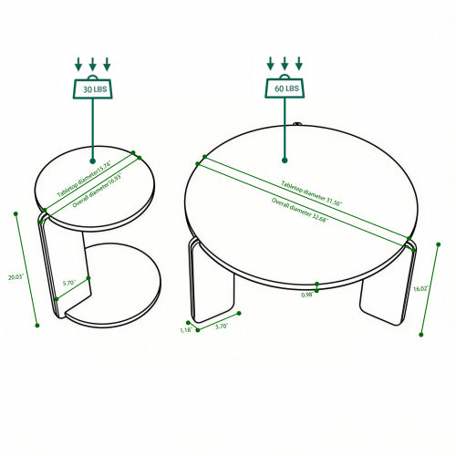 Set of 2 Round Nesting Coffee Tables, White Sintered Stone Top & MDF Frame, 32.68inch +16.93inch  for Small Spaces