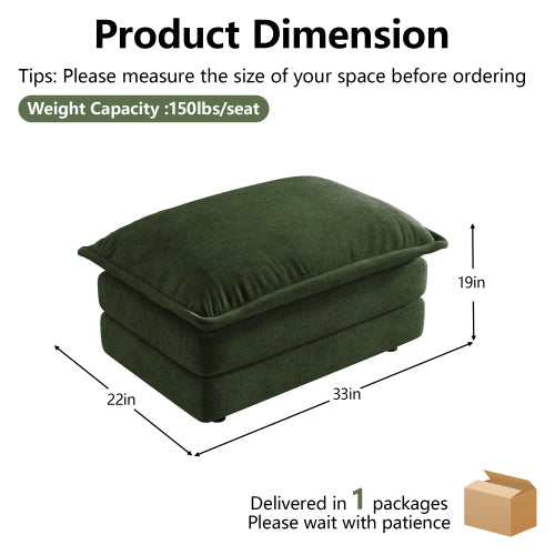 Green Chenille Modular Sectional Sofa Ottoman with Solid Wood Frame