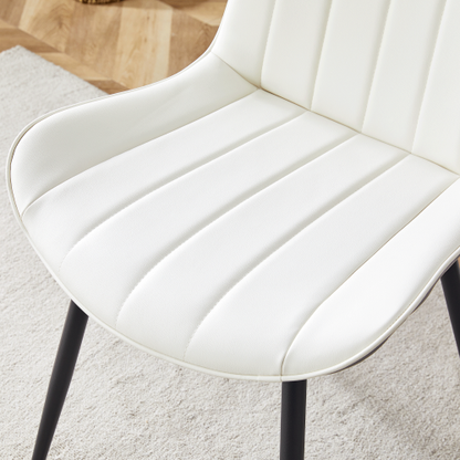 Set of 4 White & Dark Gray Spliced PU Dining Chairs, Integrated Seat & Backrest, Cross Metal Leg Structure with Anti-Slip Feet