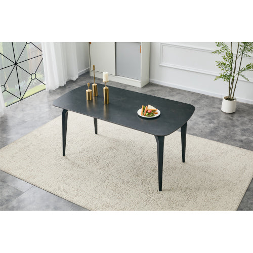 Modern Sintered Stone Dining Table with Metal Base, Luxury Style