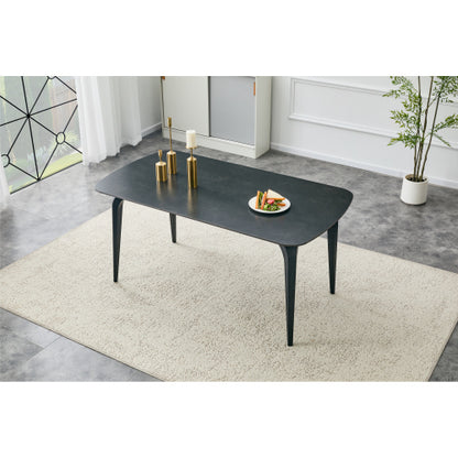 Modern Sintered Stone Dining Table with Metal Base, Luxury Style
