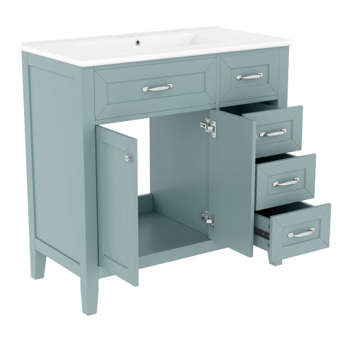 36" Bathroom Vanity with Sink Combo, Green Bathroom Cabinet with Drawers, Solid Frame and MDF Board