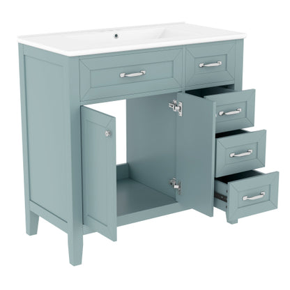 36" Bathroom Vanity with Sink Combo, Green Bathroom Cabinet with Drawers, Solid Frame and MDF Board