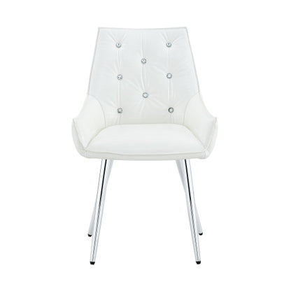 Set of 2 White Crocodile Pattern PU Dining Chairs, Diamond Tuft Chrome Metal Leg 400lbs Luxury Accent Chairs