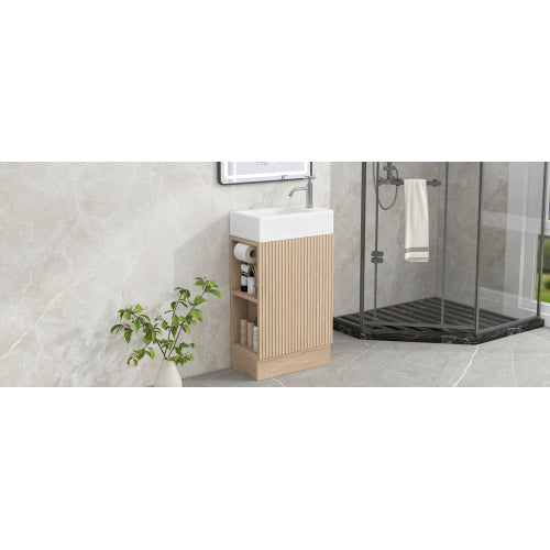 18.6" Bathroom Vanity with Sink, Bathroom Vanity Cabinet with Two-tier Shelf, Left or Right Orientation, Natural (Old Sku:WF308491AAN)