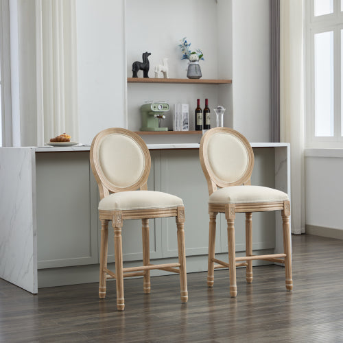 Solid Wood Bar stools Set of 2, Classic French Country Wooden Barstools with Upholstered Seating