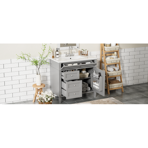 36'' Bathroom Vanity with Top Sink, Modern Bathroom Storage Cabinet with 2 Drawers and a Tip-out Drawer, Single Sink Bathroom Vanity