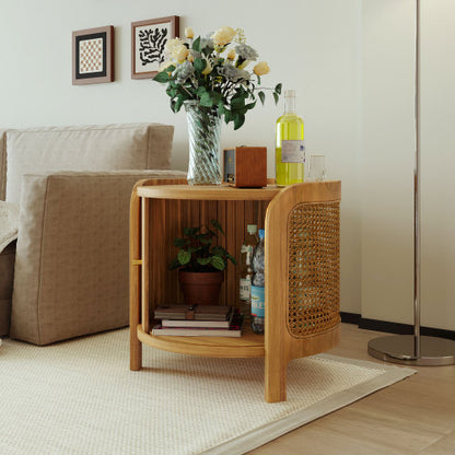 Round Rotating Coffee Table Rattan Hidden Storage MDF Modern Living Room Table