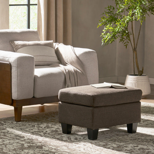 Chocolate Contemporary Upholstered Ottoman, Birch Wood Leg Multifunctional Soft Padded Accent Stool