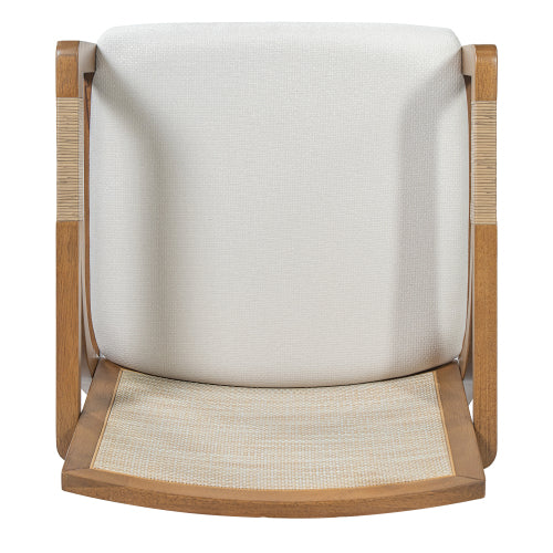 Set of 2 Walnut Rubber Wood Dining Arm Chairs, Textilene Back & PE Rattan Armrest