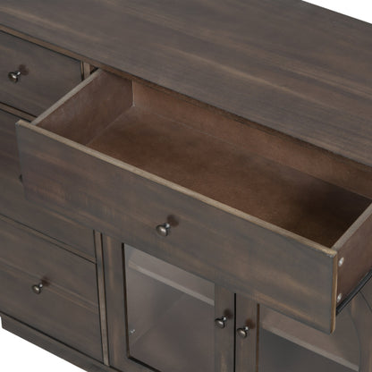 Dark Brown Storage Cabinet with 7 Drawers and 2 Doors
