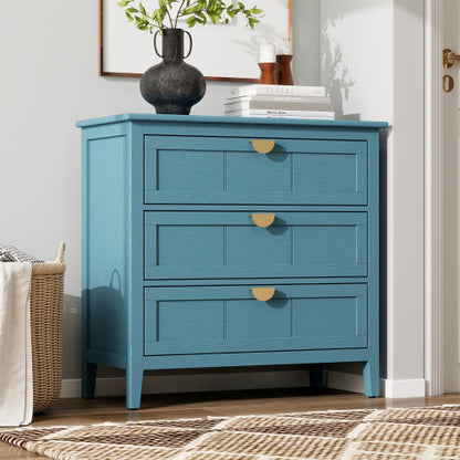 American Style 3-Drawer Storage Cabinet Anti-Tip Design Non-Slip Foot Pad Household Bedroom Study Wooden Chest Cabinet
