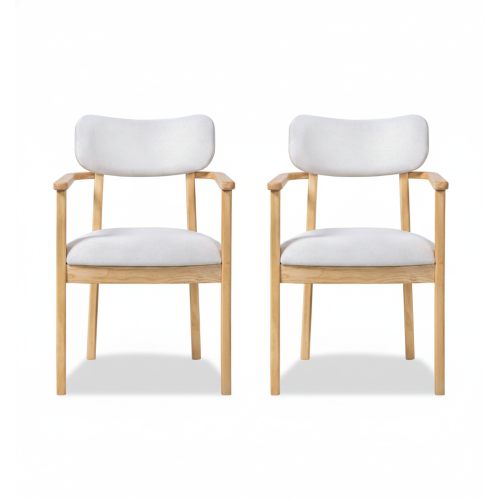 Upholstered Dining Chair Set of 2, Natural Rubberwood Frame, Beige Fabric