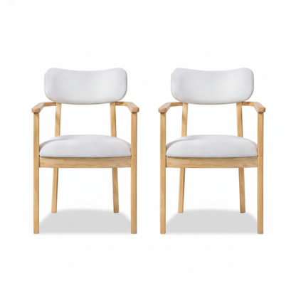 Upholstered Dining Chair Set of 2, Natural Rubberwood Frame, Beige Fabric