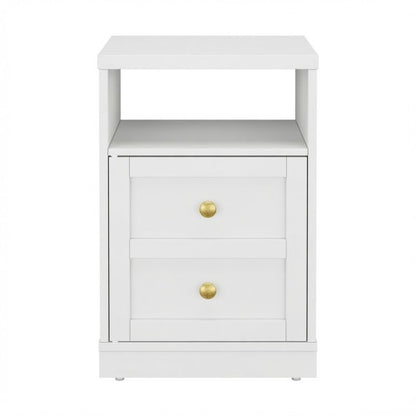 2-Pack White Modern Nightstand, Faux Drawer Design with Cabinet & Open Shelf