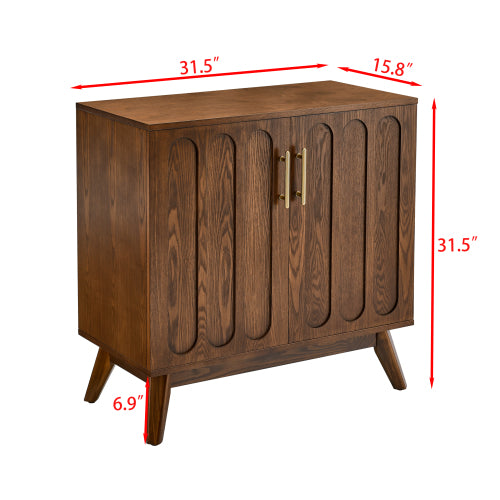 Fluted Sideboard Cabinet with Adjustable Shelves and Wood Legs Walnut Storage