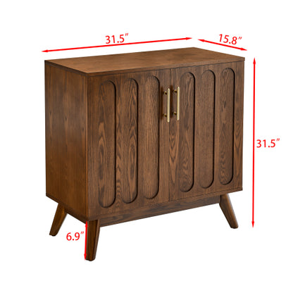 Fluted Sideboard Cabinet with Adjustable Shelves and Wood Legs Walnut Storage