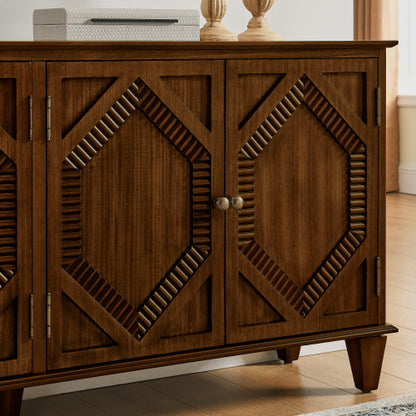 65.2 inch Mid Century Modern Sideboard Buffet Cabinet with Storage, Symmetrical Geometric Accent Coffee Bar Wine Bar Storage Cabinet, Large Console Table for Living Room/Entryway/Kitchen, Walnut