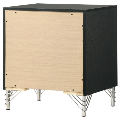 Black Modern Glam 2-Drawer Nightstand with Chrome & Acrylic