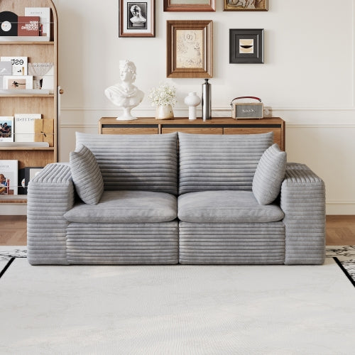 71 inch  Grey Corduroy Cloud Sofa,Double-Layer,Removable Cushion,No-Assembly DIY Modular