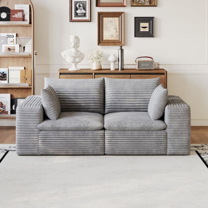 71 inch  Grey Corduroy Cloud Sofa,Double-Layer,Removable Cushion,No-Assembly DIY Modular