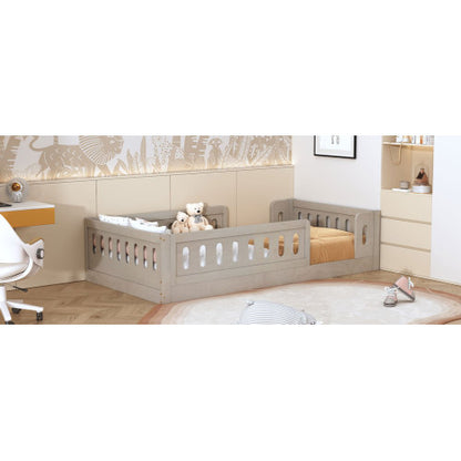 Wood Twin Size Platform Bed with Guardrail, Natural