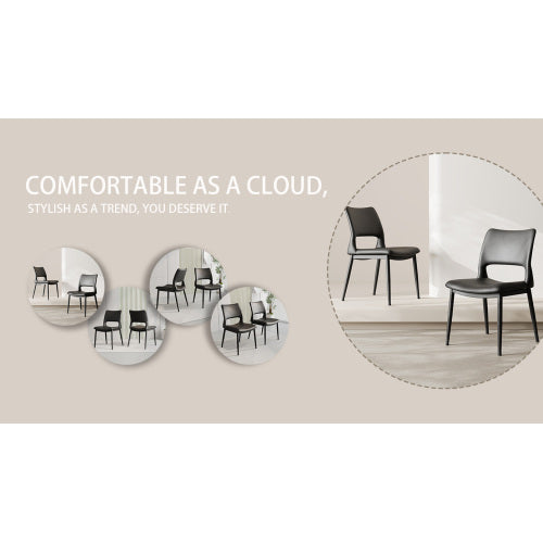 Set of 2 Modern Black PU Leather Dining Chairs, Stable Metal Frame Multi-Space Armless Side Chairs