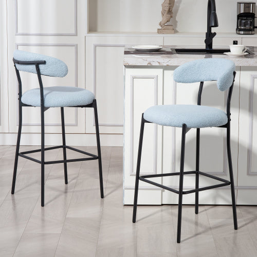 26inch  Counter height bar stools Teddy fabric cover kitchen island counter bar stool with black powder coating base and footrest(BLUE)