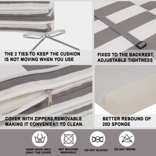 2PCS Set Outdoor Lounge Chair Cushion Replacement Patio Funiture Seat Cushion Chaise Lounge Cushion-Grey/white