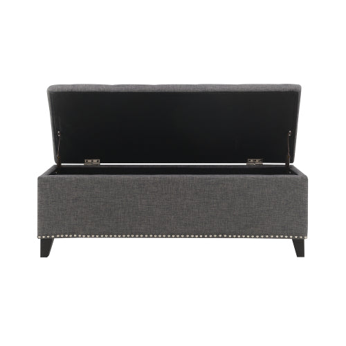 47.5inch  Storage Ottoman, Storage Bench with Safety Close Hinge, Linen Button-Tufted Ottoman for Living Room, Entryway, Hallway, Foot Rest, Support 500lbs - Dark Grey