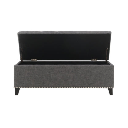 47.5inch  Storage Ottoman, Storage Bench with Safety Close Hinge, Linen Button-Tufted Ottoman for Living Room, Entryway, Hallway, Foot Rest, Support 500lbs - Dark Grey