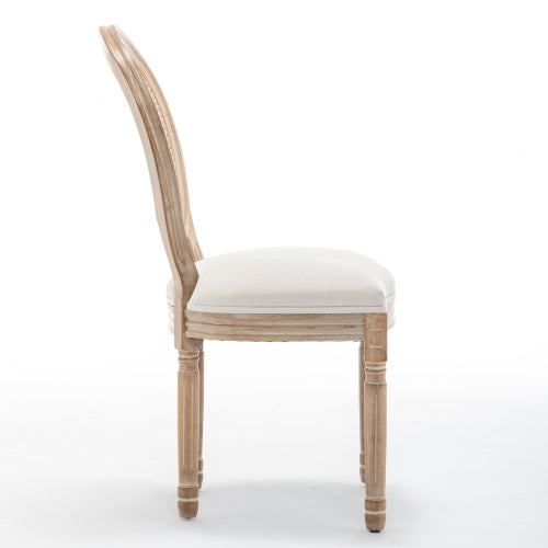 Rattan Back Wood Dining Chairs with Linen Seats, Set of 2, Beige