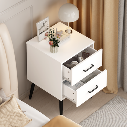 2-Drawer Nightstand with Metal Legs and Metal Handles, Modern White Bedside Table, Small End Table for Bedroom, Living Room or Apartment