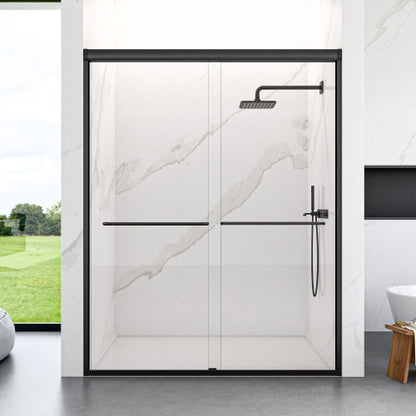56"-60"W*72" H Semi-Frameless Double Sliding Shower Door, Bypass Shower Door, 1/4" (6mm) Thick SGCC Tempered Glass Door, Matte Black