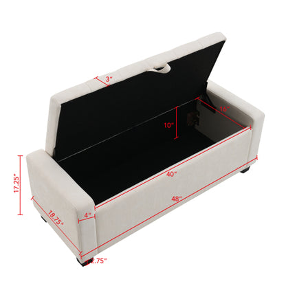 48 inch Chenille Storage Ottoman Bench with Safety Hinge, Beige