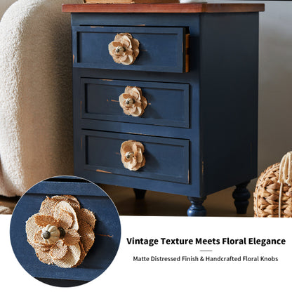 Navy Distressed 3-Drawer Farmhouse Nightstand