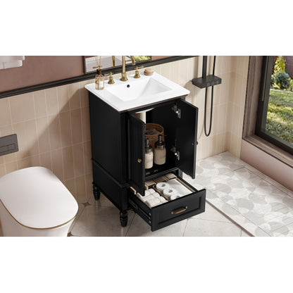 20" Bathroom Vanity with Sink, Bathroom Cabinet with Two Doors, Magnetic Door Stopper and Adiustable Foot Pads, A Drawer, Black