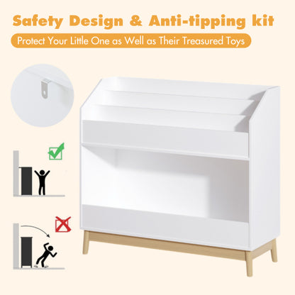 Toddler Book Display Shelf with Storage Bin Wooden Kids Bookcase