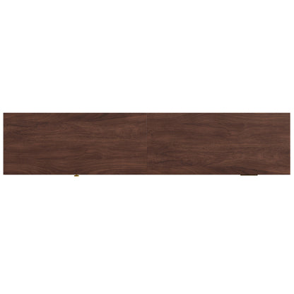70.86 inch Dark Brown Mid Century Wave Glass Sliding Door TV Stand Pine Leg Console For 80 inch TV