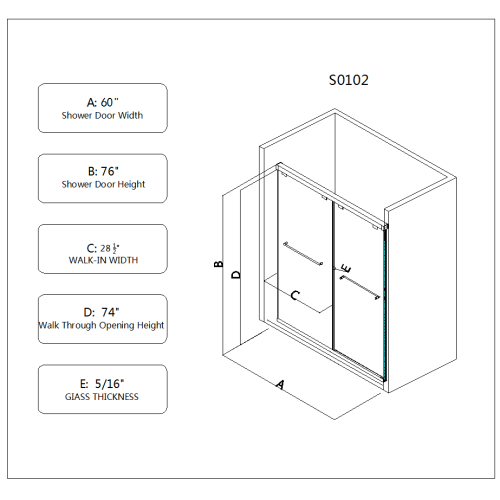 6076 Inch North American Frameless Double Sliding Matte Black Shower Door With Adjustable Soft Closing Function 8mm Tempered Glass With Nano Easy Cleaning And Stick Explosion-proof Menbrance