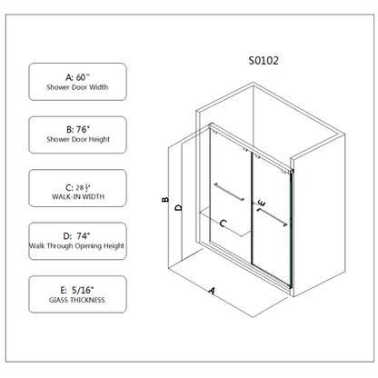 6076 Inch North American Frameless Double Sliding Matte Black Shower Door With Adjustable Soft Closing Function 8mm Tempered Glass With Nano Easy Cleaning And Stick Explosion-proof Menbrance