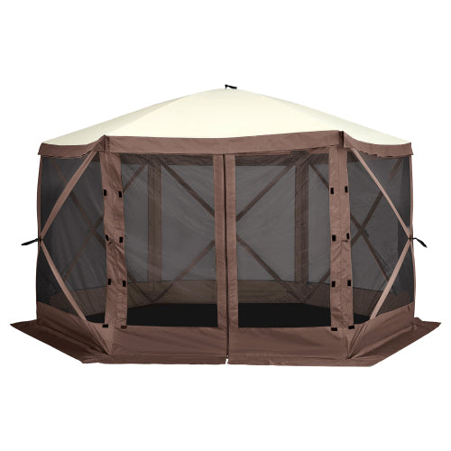 Pop Up Gazebo Tent, Pop-Up Screen Tent 6 Sided Canopy Sun Shelter with 6 Removable Privacy Wind Cloths & Mesh Windows, 12.5x12.5FT Quick Set Screen Tent with Mosquito Netting, Brown