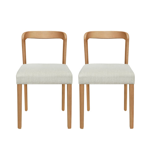 Open Back Rubberwood Dining Chairs with Upholstered Seats, Set of 2, Natural/Beige