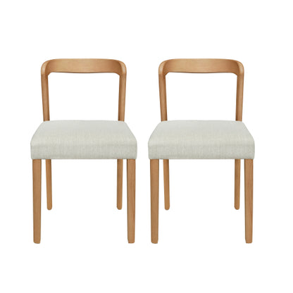 Open Back Rubberwood Dining Chairs with Upholstered Seats, Set of 2, Natural/Beige
