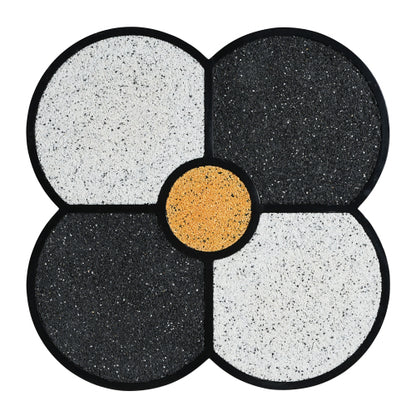 Four-Leaf Clover Decorative Side Table, Stone Texture Top Wood-Grain Base Accent Table